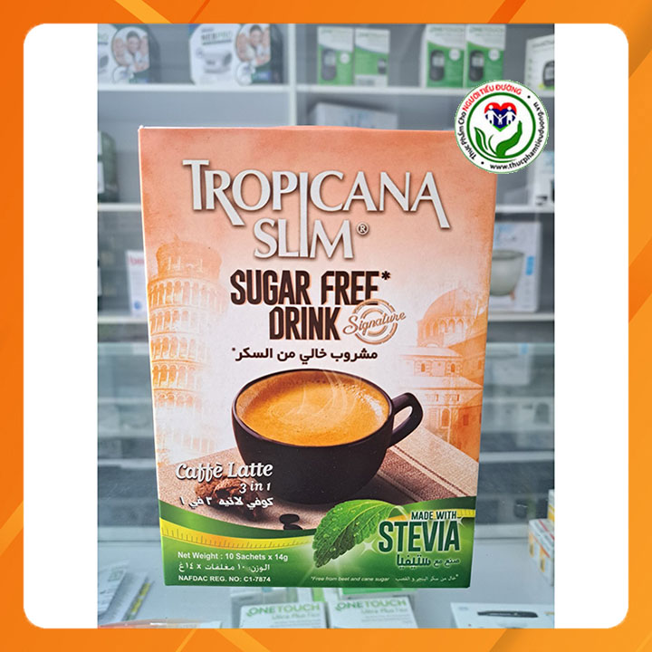 [HCM][Chính hãng] Cà phê ăn kiêng không đường chiết xuất từ lá cỏ ngọt Tropicana Slim Latte 140g (10 x 14g)