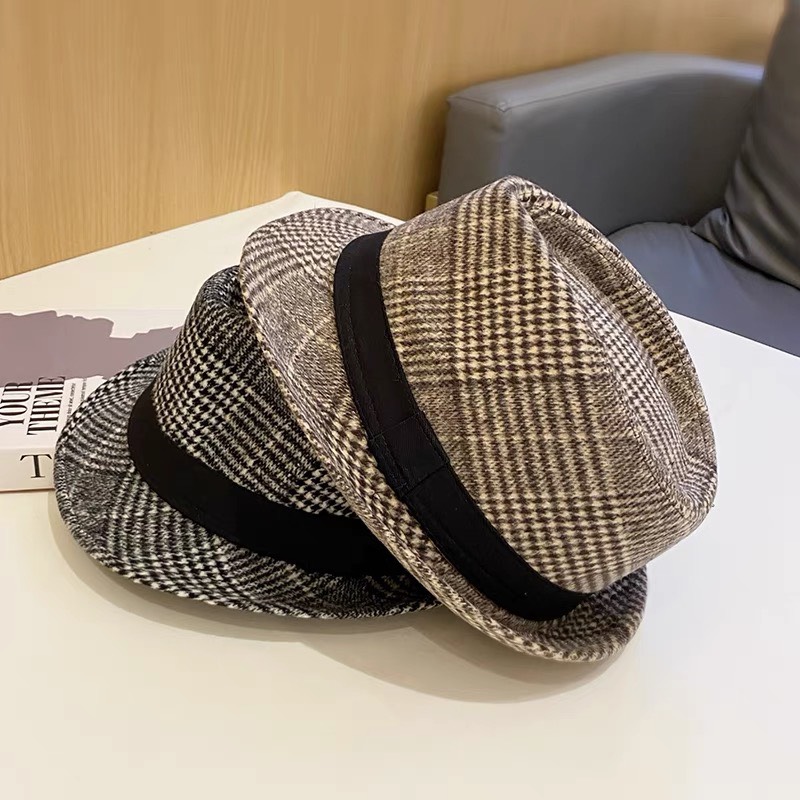 Mũ phớt fedora nỉ kẻ carô dành cho người trung niên