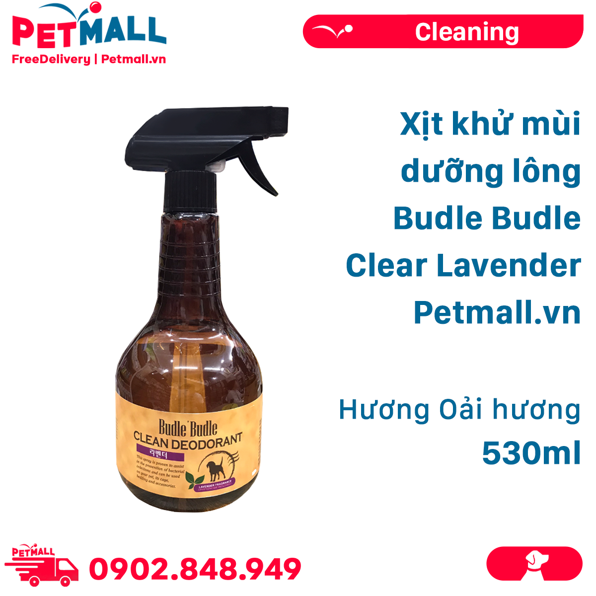 Xịt khử mùi dưỡng lông Budle Budle Clear Deodorant Lavender 530ml - Hương Oải hương Petmall