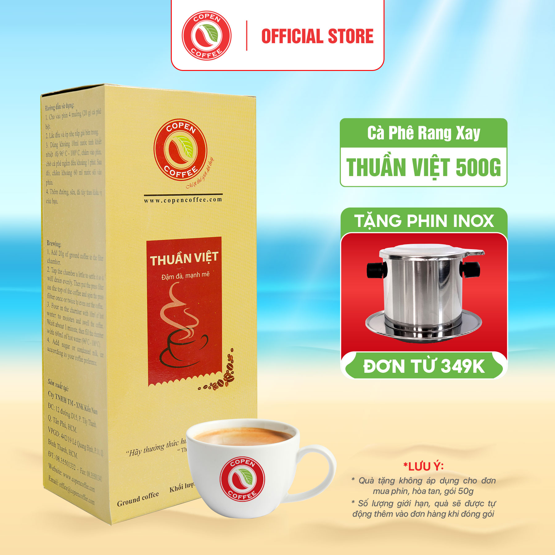 Cà phê bột pha phin blend Robusta & Arabica - Thuần Việt Copen Coffee 500G - Đắng đậm, hương thơm nồng, hậu vị sâu