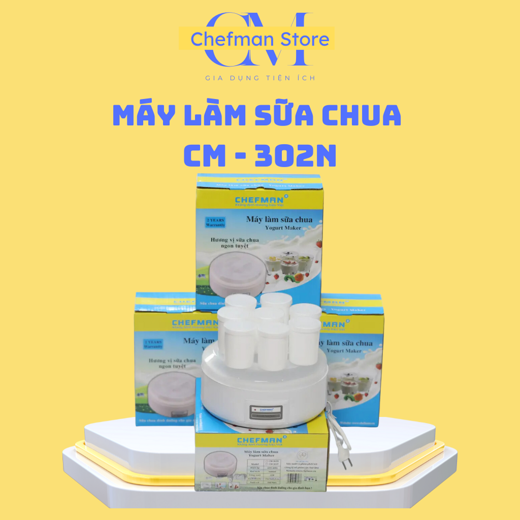 Máy Làm Sữa Chua Chefman 8 Cốc Nhựa, Giúp Làm Sữa Chua Ngon, An Toàn Sức khỏe