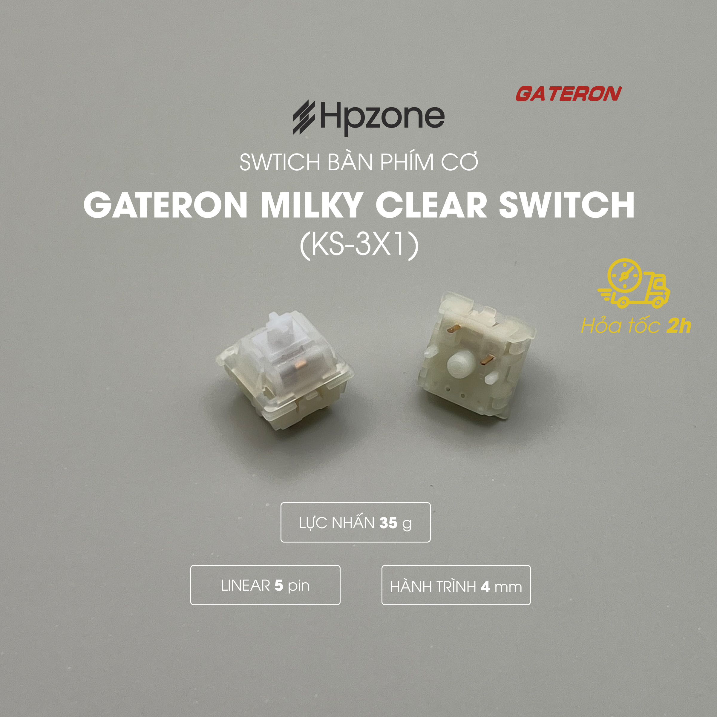 Switch Gateron Milky Clear KS-3X1 5 Pin Công tắc thay thế cho bàn phím cơ chính hãng Gateron Milky Clear Switch 35g