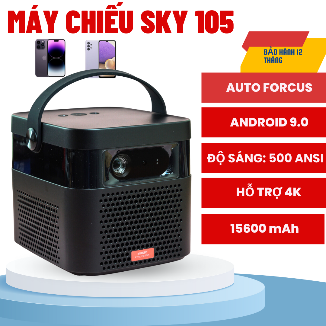 Máy chiếu laser 4k kaw-sky 105, siêu nét, màn 60-400 inch độ phân giải 4k, tích hợp pin xem liên tục 2h - hàng chính hãng bảo hành 5 năm