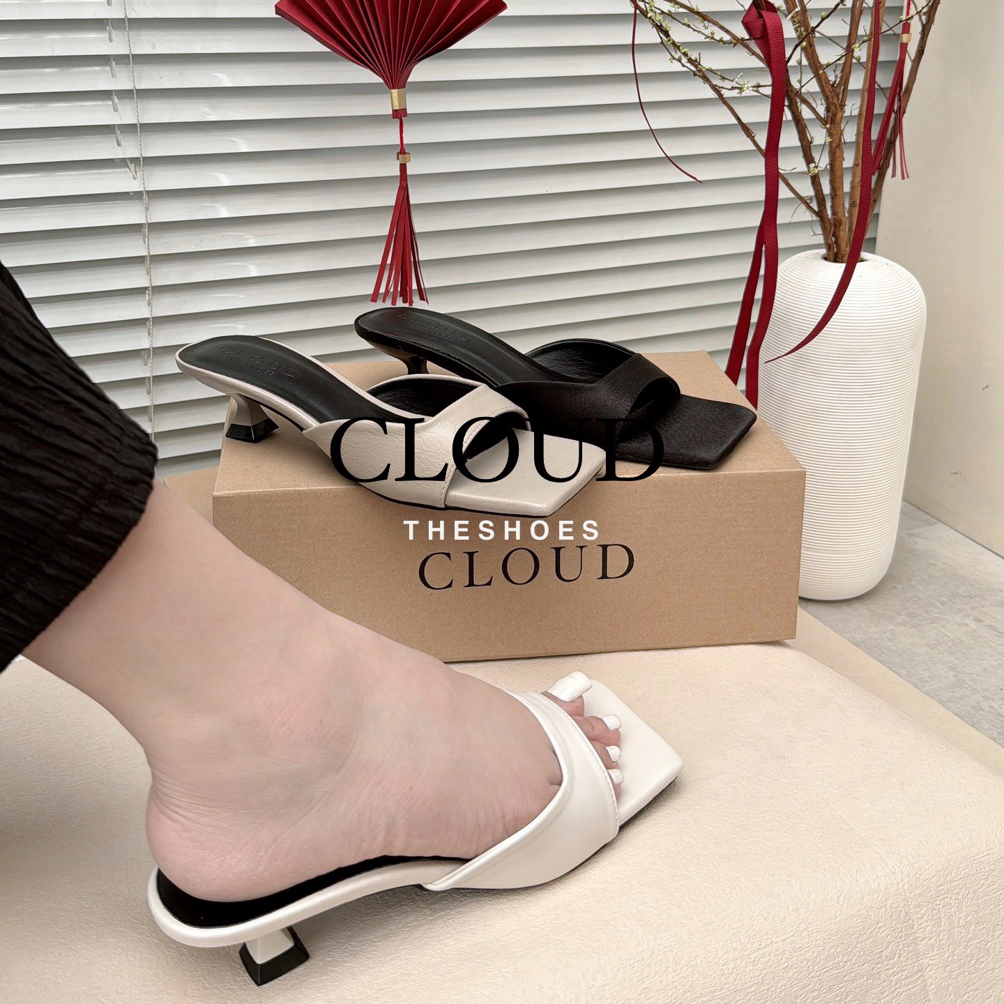 Giày cao gót nữ, giày cao 4cm quai bầu mũi vuông dễ mang dễ phối đồ Cloud