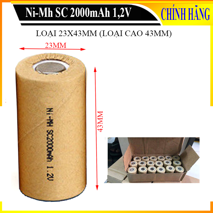 Pin Ni-Mh (số 3) SC 2000mAh 1,2V, Pin Nikel (loại 43mm) - Bán buôn