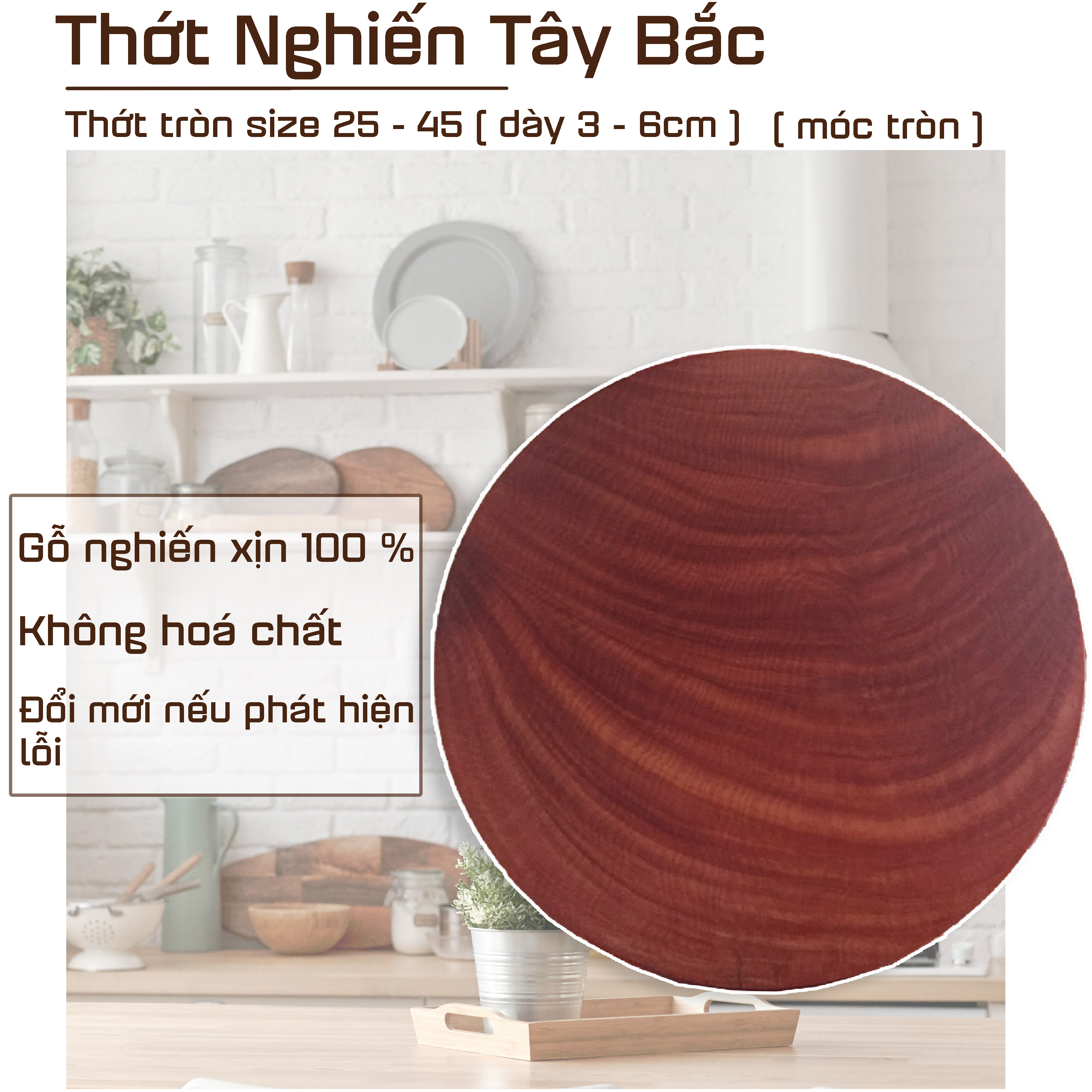 Combo thớt nghiến 30 dày 4cm kèm đai thớt đủ size chống nứt vỡ - Hàng cao cấp