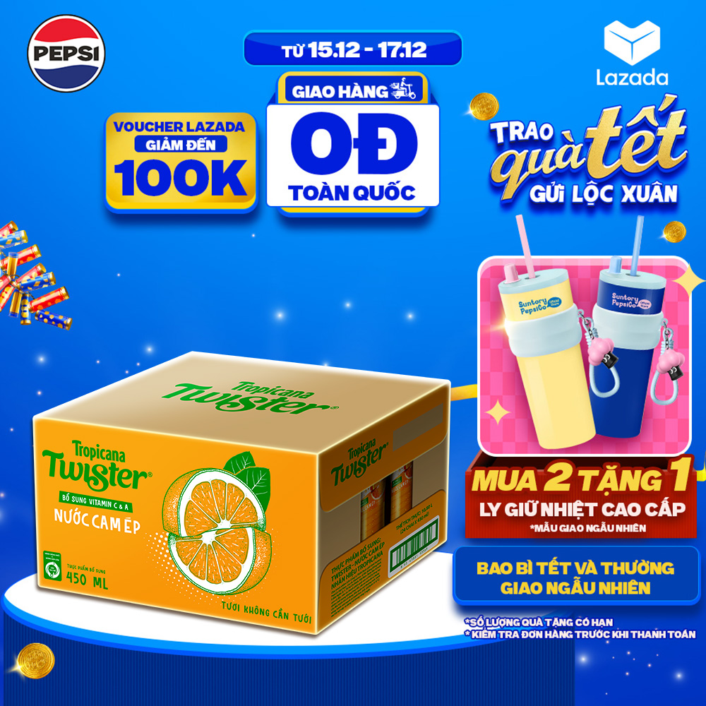   SALE 15.12  Thùng 24 Chai Nước Trái Cây Twister Cam  450ml chai  