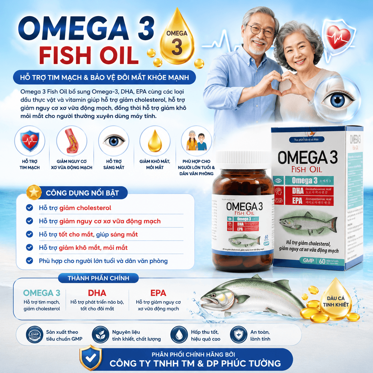 Omega 3 Fish Oil hỗ trợ tim mạch, giảm cholesterol, bảo vệ đôi mắt khỏe mạnh