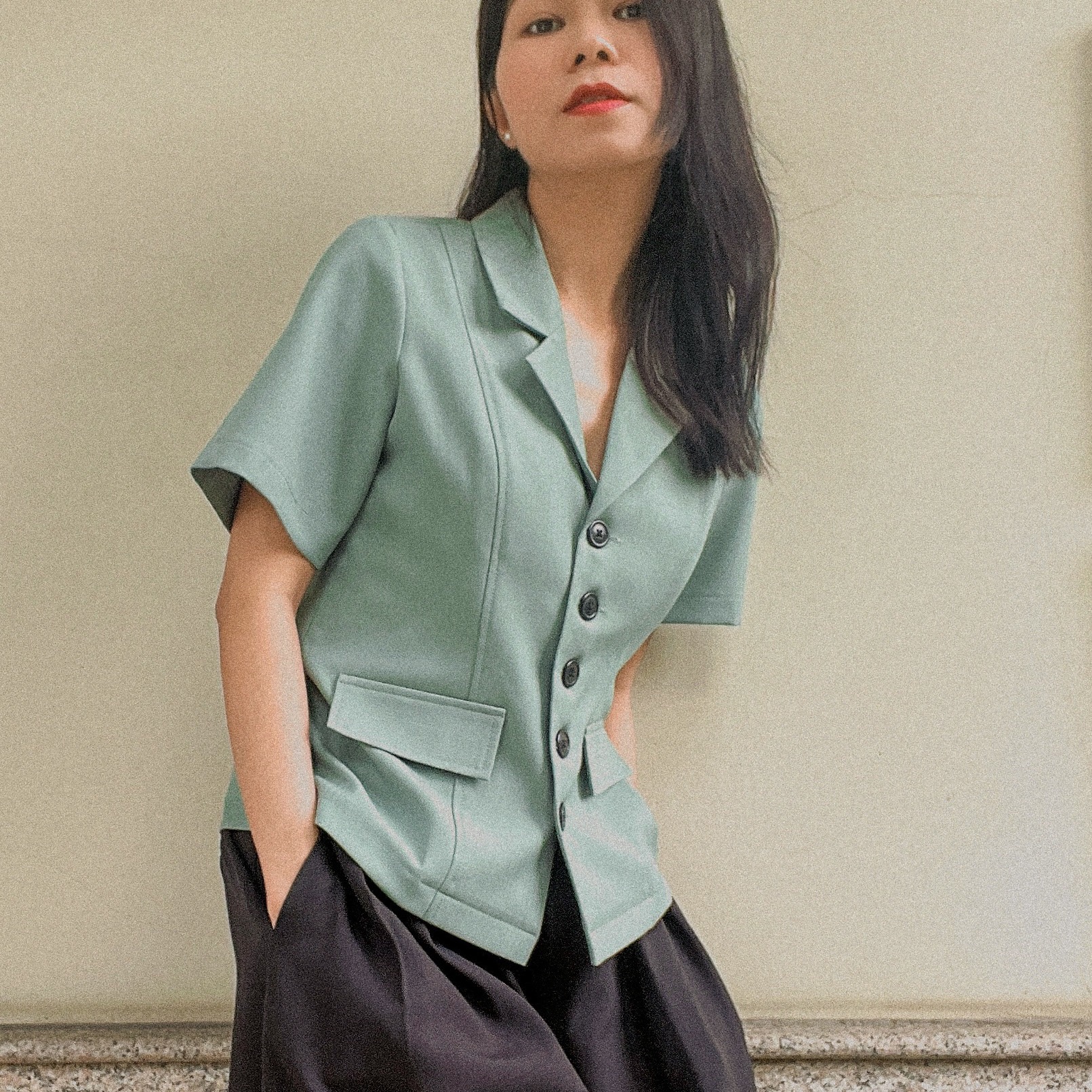 Kathryn.thecitilook - Áo blazer xanh mint đậm tay ngắn - Mint blazer
