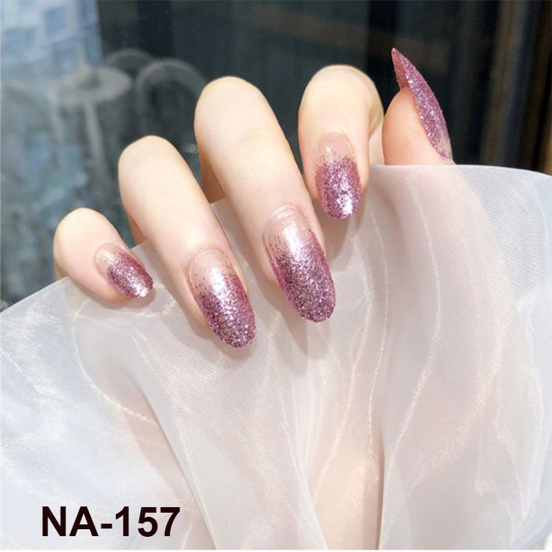 Bộ 24 móng tay giả đẹp gắn kim tuyến tím NA157