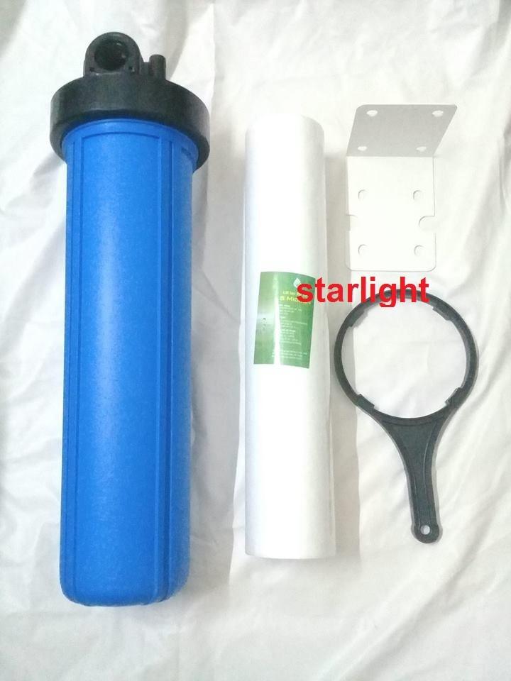 BỘ LỌC ĐẦU NGUỒN - CỐC LỌC 20 INCH BÉO VÀ LÕI PP +GIÁ ĐỠ +TAY VẶN CỐC -MH