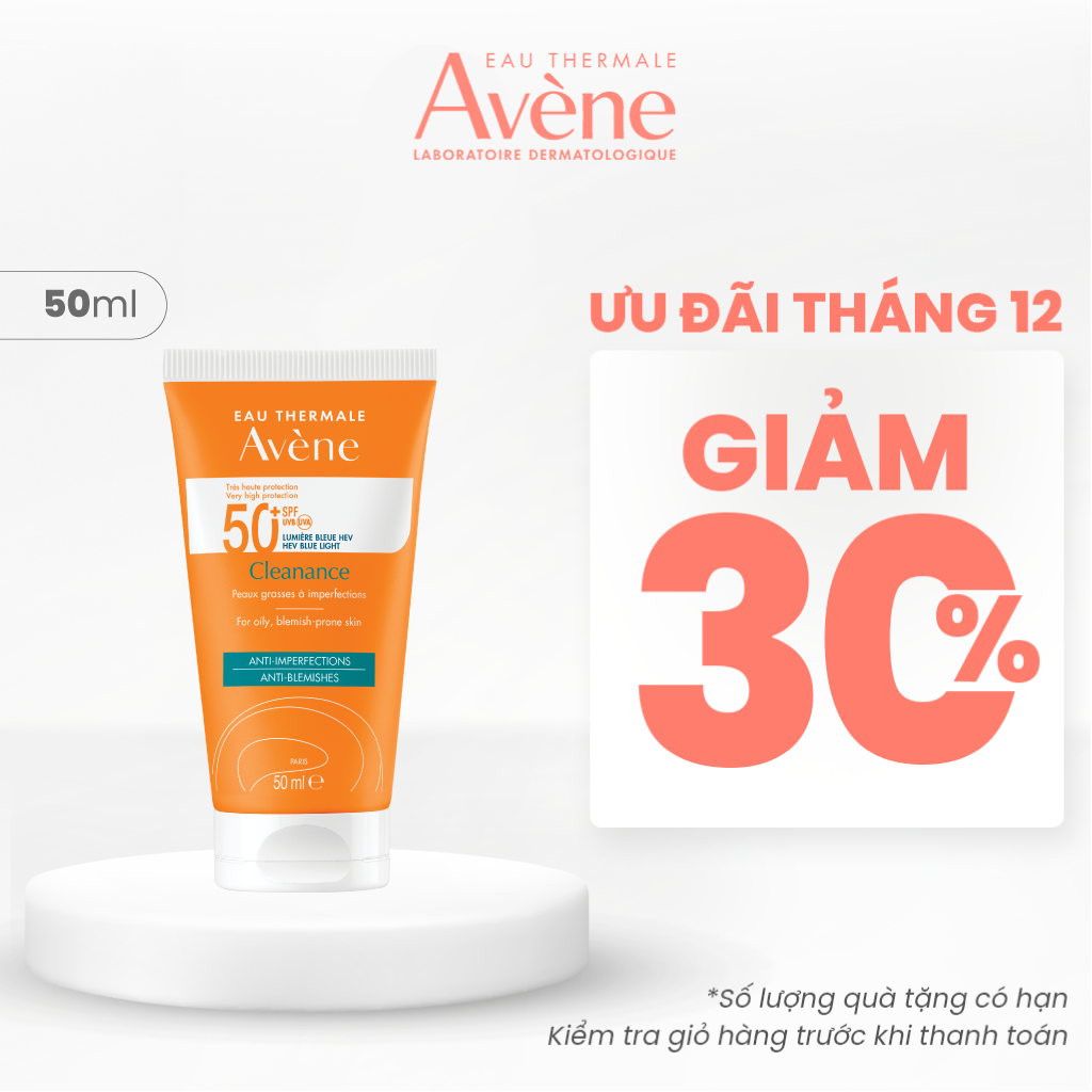 Date 2.2026 Kem chống nắng cho da dầu mụn Eau Thermale Avène CLEANANCE SPF50+ giúp bảo vệ da khỏi tia UVA UVB ánh sáng xanh 50ml