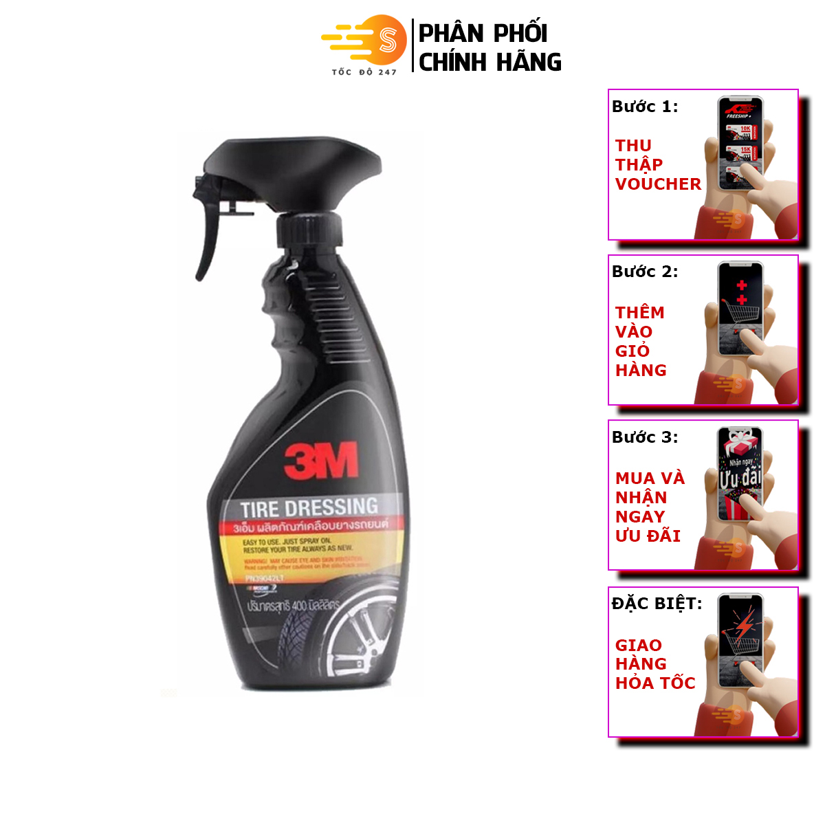 Chai xịt bảo dưỡng lốp ô tô 3M 39042LT Giảm nhiệt cho lốp xe Phục hồi vẻ tự nhiên chống lão hóa cho lốp xe