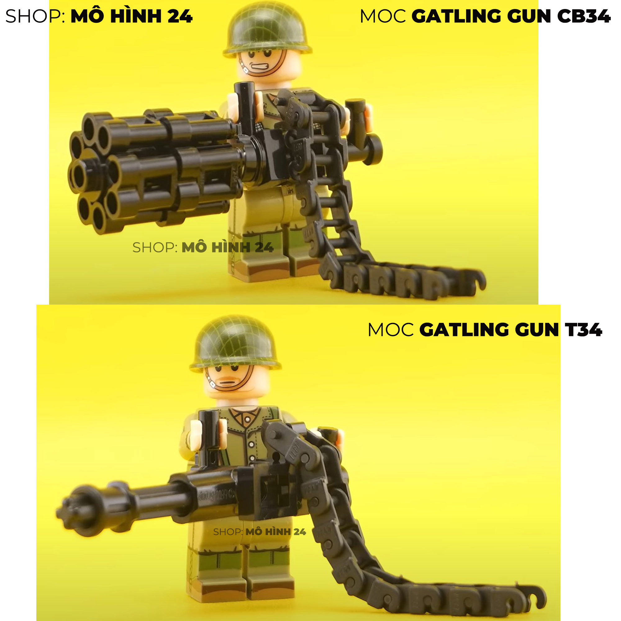 Mô hình lắp ráp MOC đồ chơi tutorial gatling gun cb34 và T34 mini cầm tay cho minifigures m134 6 lòn