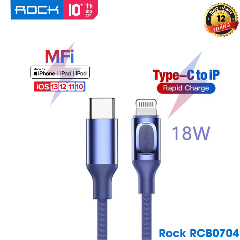 Cáp sạc và truyền dữ liệu siêu nhanh 18W Rock A1 chứng chỉ  MFi USB-C to Lightning PD Fast Charge & Sync Cable RCB0704 - Phân phối bởi Rock Việt Nam