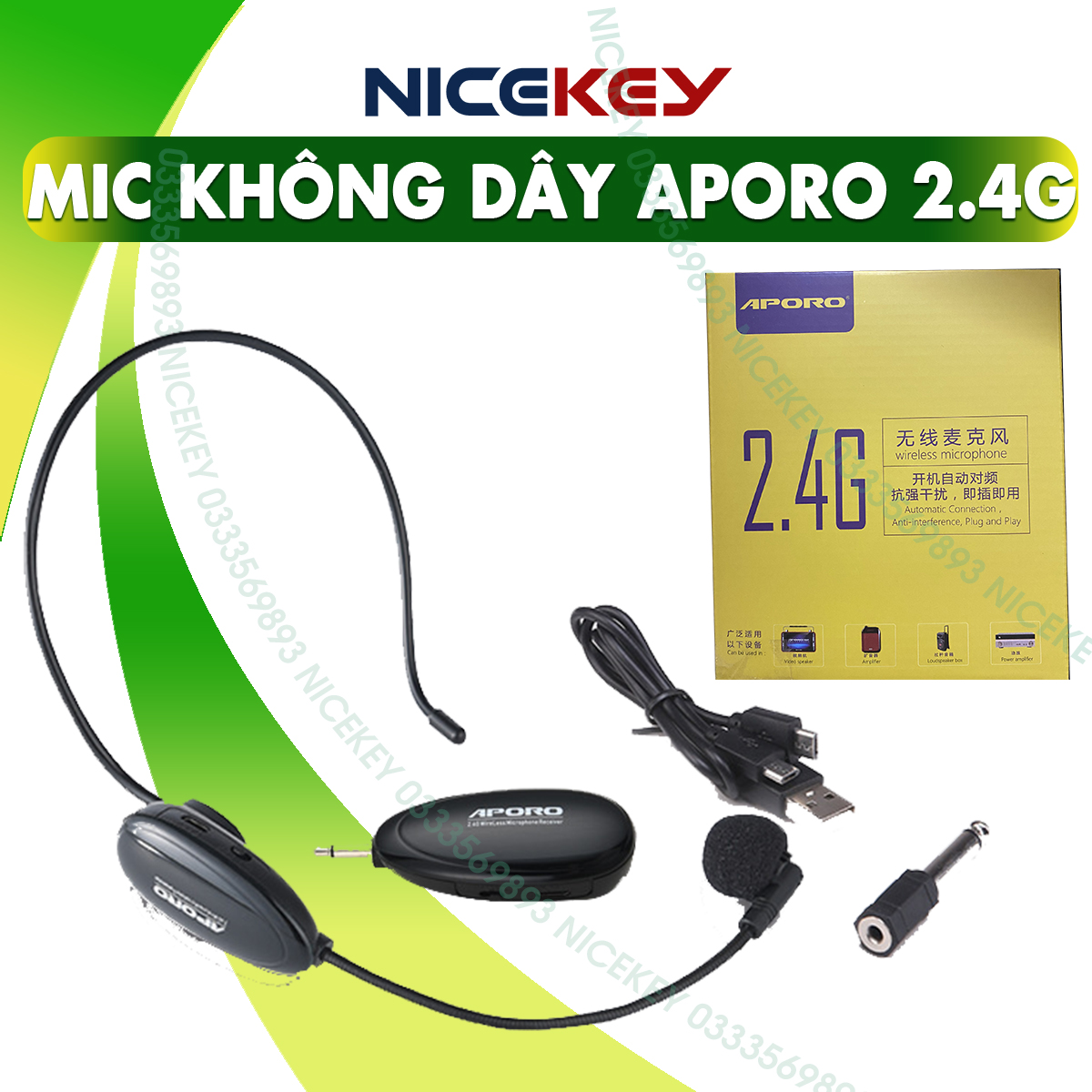 Micro không dây aporo 2.4g đa năng, mic không dây 2.4g, hàng chính hãng