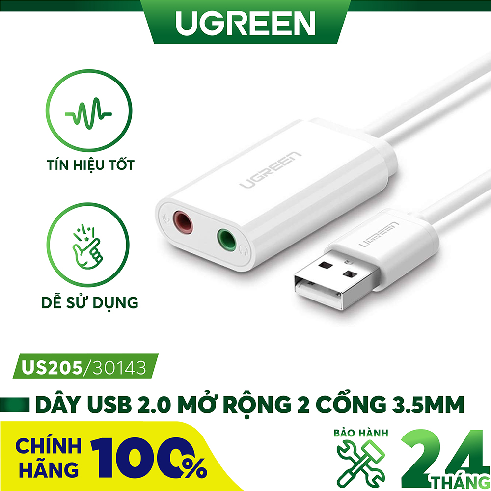 Cáp chuyển đổi ugreen usb 2.0 sang audio 3.5mm chính hãng ugreen 30143