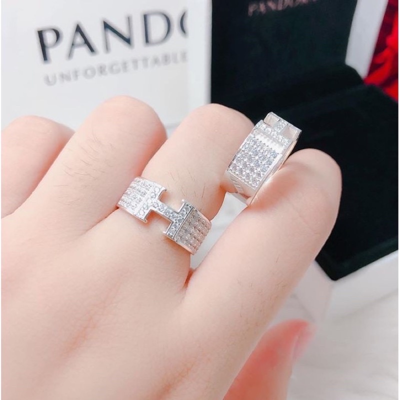 NHẪN CHỮ H ĐÍNH ĐÁ SANG TRỌNG CHUẨN BẠC TA - THJ Cam kết bạc chuẩn, giá tốt kèm bảo hành