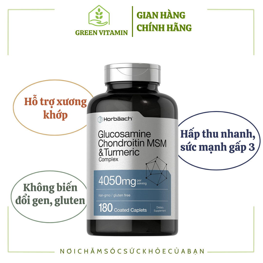 Horbaach Glucosamine Chondroitin with MSM & Turmeric 4050mg - Viên uống hỗ trợ xương khớp 180 viên