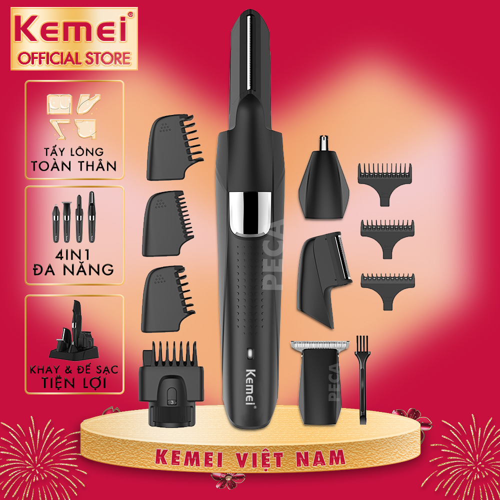 Tông đơ đa năng 4in1 KEMEI KM-5029 nhiều đầu thay thế dùng cắt tóc, cạo râu, cạo lông toàn thân, tỉa lông mũi sạc nhanh 1h - Chính hãng
