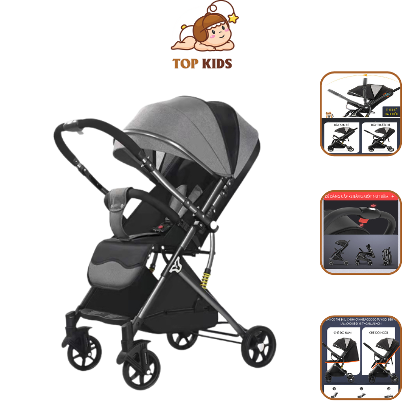 Xe nôi đẩy em bé hai chiều cao cấp có giảm sóc