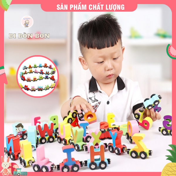 Đồ chơi gỗ đoàn tàu lửa nam châm giúp con nhận biết 26 chữ cái Tiếng Anh