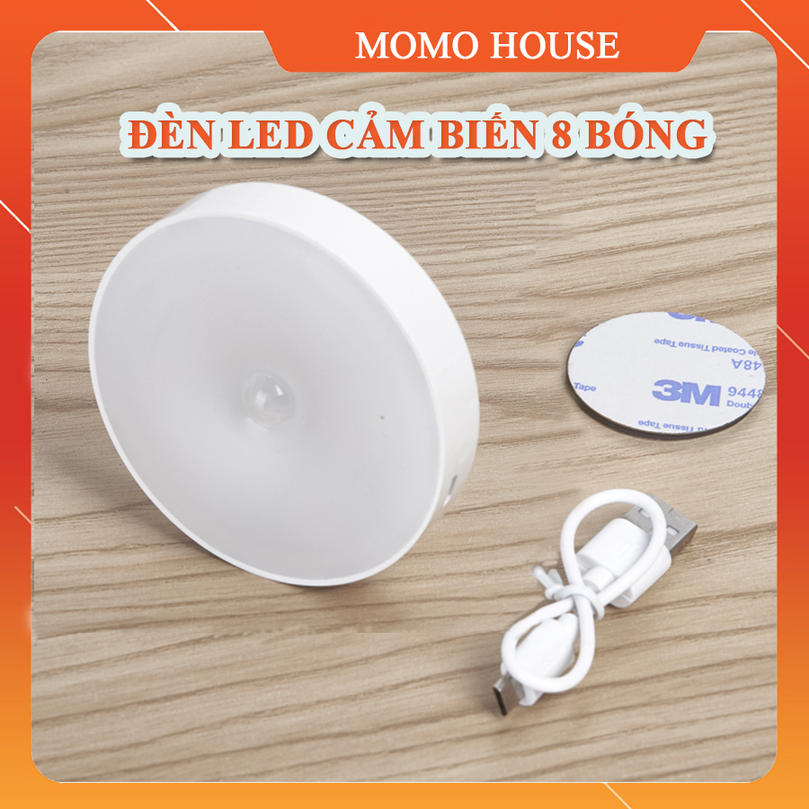 Đèn Led Không Dây Dán Tường Cảm Biến Chuyển Động Thông Minh Tự Động Bật Tắt, Đèn Tích Điện Sạc Pin Kèm Dây Cáp USB