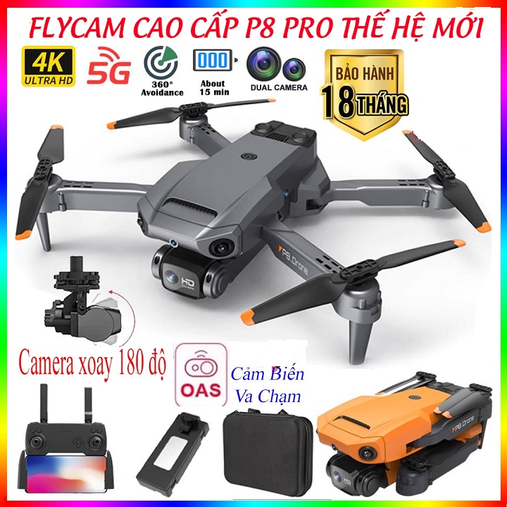 Flycam Mini Giá Rẻ Drone P8 Pro Max, Máy Bay Điều Khiển Từ Xa 4 Cánh, Play Camera Cao Cấp 2 Camera 12MP, Pin Lithium 2000mAh bay 25 Phút, Cảm Biến 4 Chiều, Chống Rung