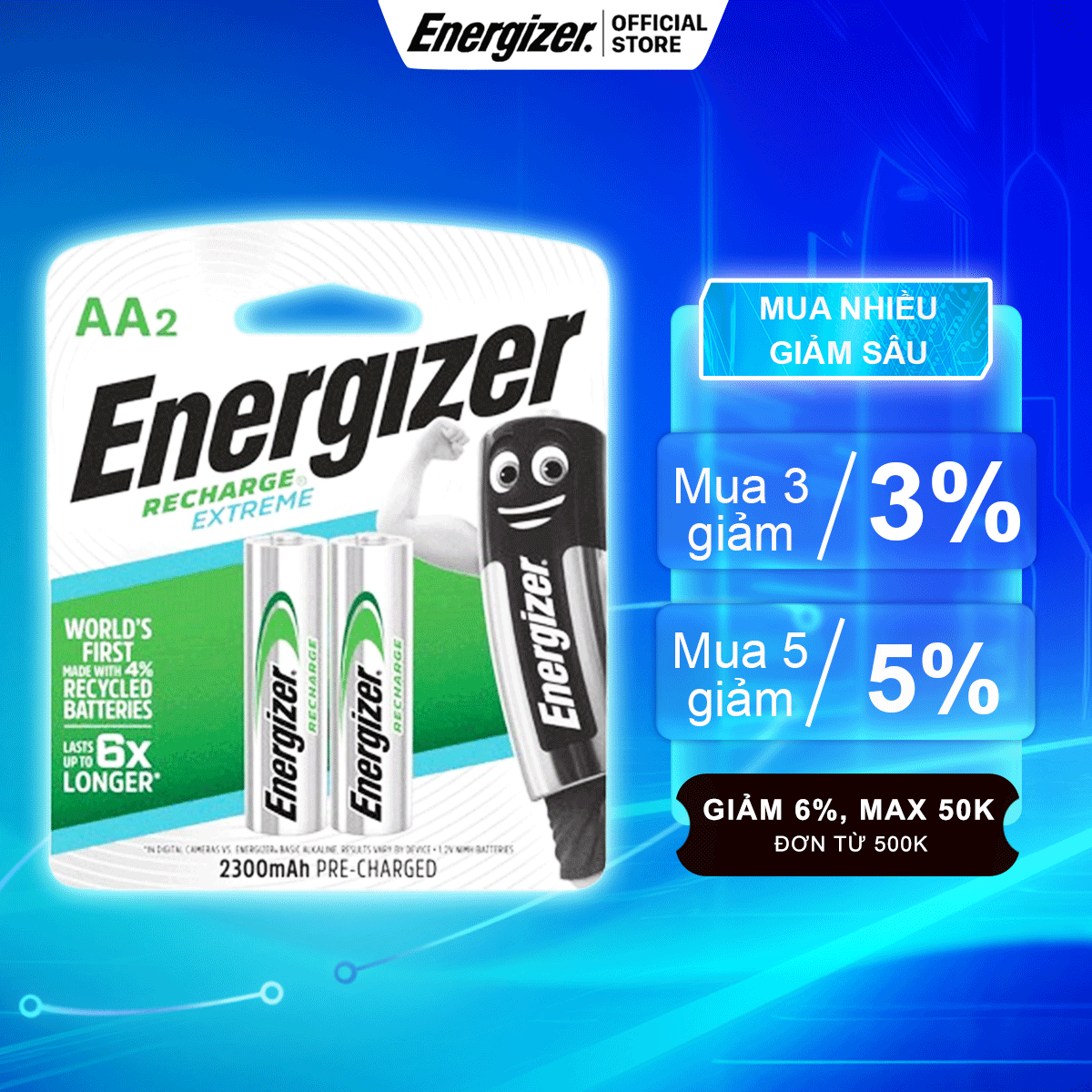Pin sạc energizer aa 2300mah nh15e rp2 - vỉ 2 viên - hàng chính hãng