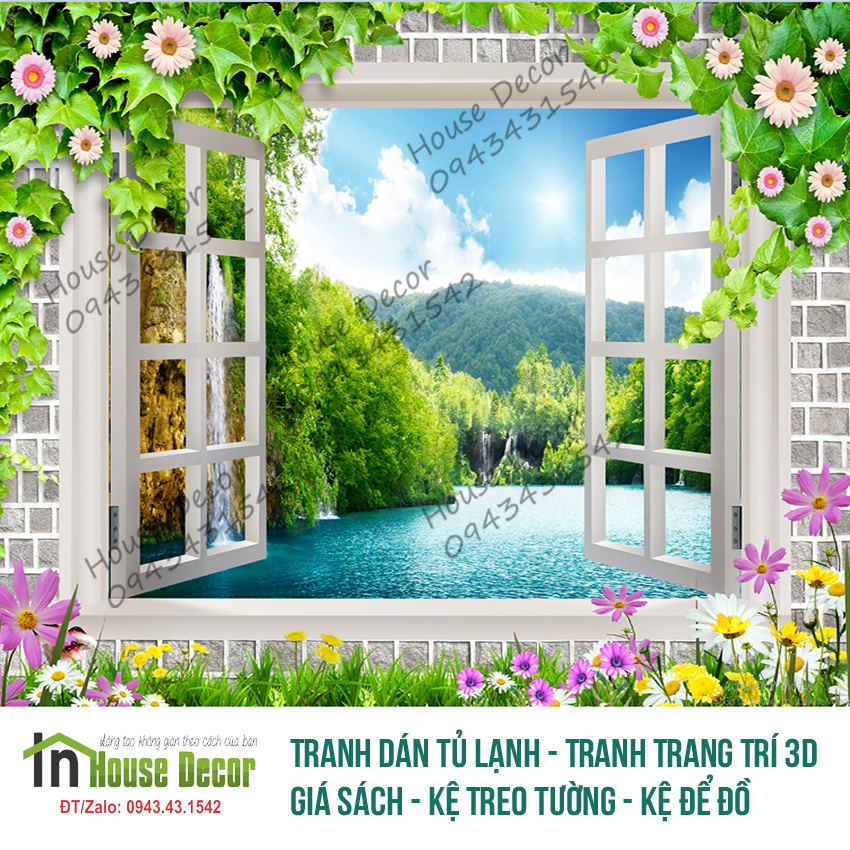 Tranh dán tường 3D cửa sổ, Tranh Dán Tường 3d Phòng Khách, phòng ngủ hiện đại