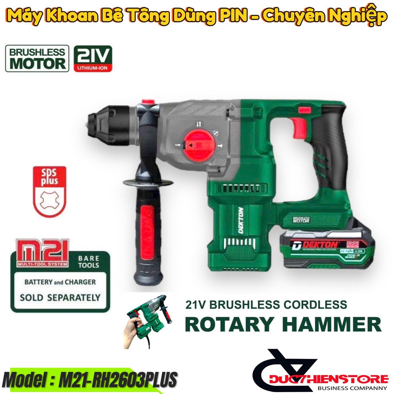Máy Khoan Đục Bê Tông Pin Dekton M21-RH2603Plus / cho thợ chuyên nghiệp / Mẫu mới nhất 2023