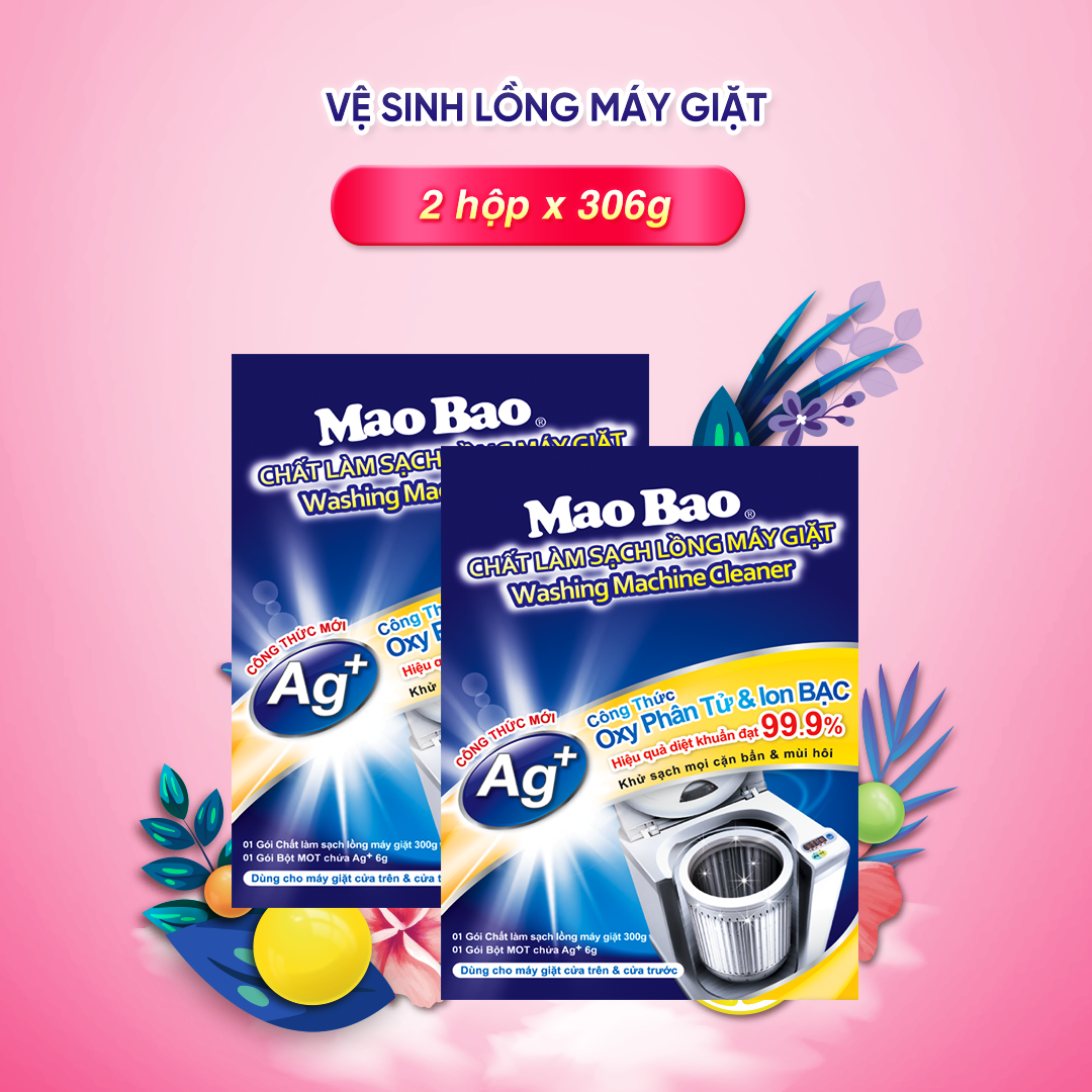 Combo 2 Bột Tẩy Vệ Sinh Lồng Máy Giặt Mao Bao 306g làm sạch cặn bẩn, khử mùi, nấm mốc, dùng được cho máy giặt cửa trên và cửa trước