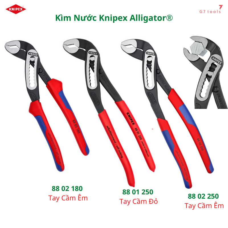 Kìm nước knipex alligator 88 01 180/ 88 02 180/ 88 01 250 và 88 02 250