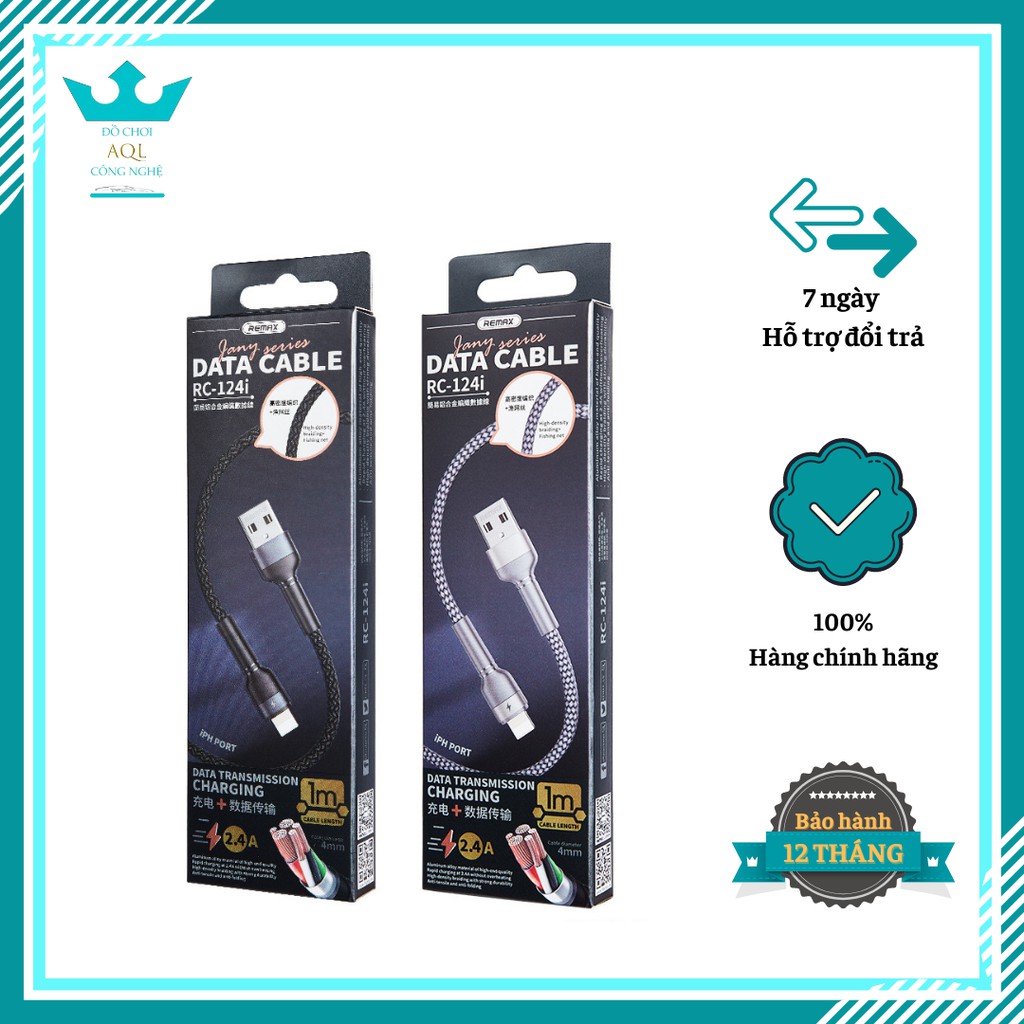 Cáp sạc nhanh remax rc-124i lightning cho iphone, ipad, .a.i.r.p.o.d.s. 1m