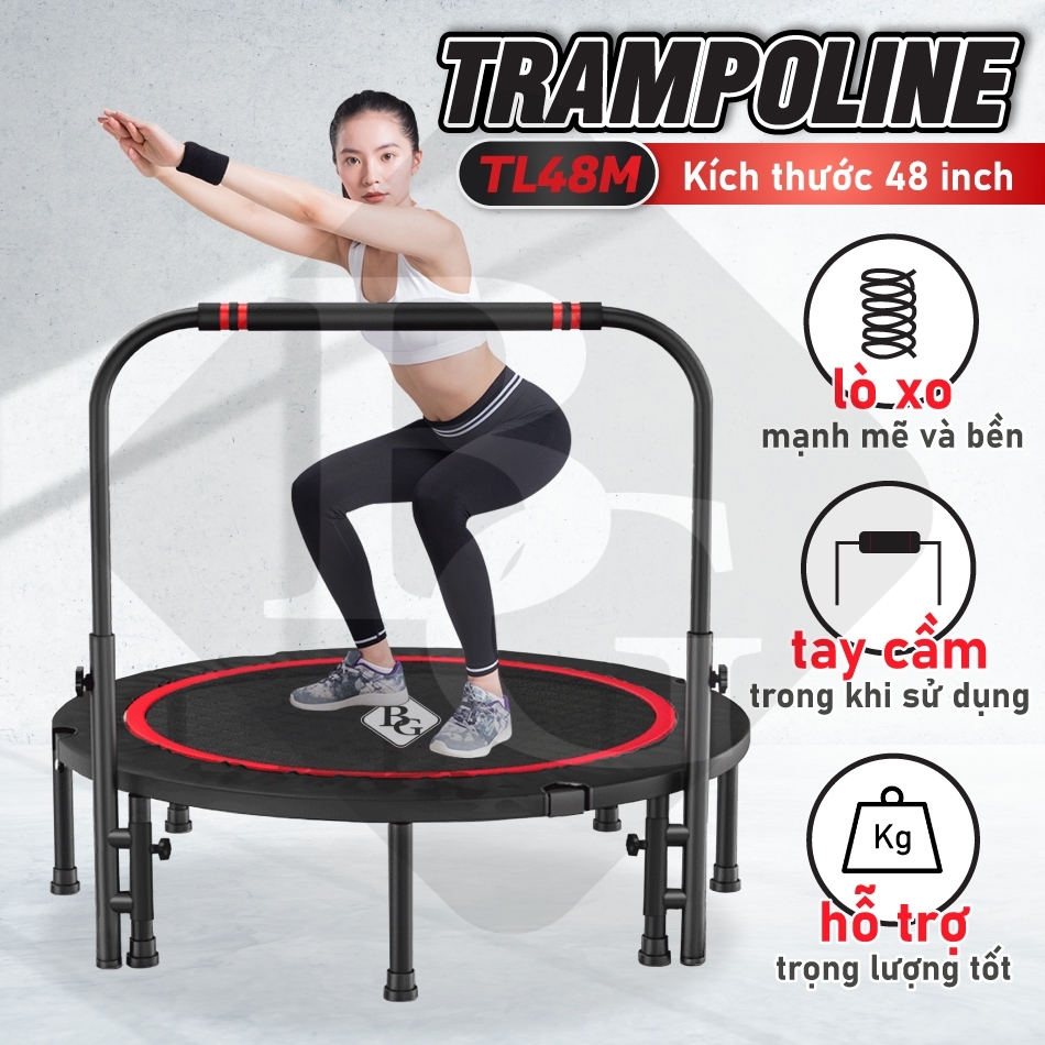 (ẢNH THẬT & VIDEO)B&G  Sàn nhún lò xo cao cấp Trampoline 48nch dành cho mọi lứa tuổi ,  Thiết kế gấp lại gọn gàng và thật dễ dàng