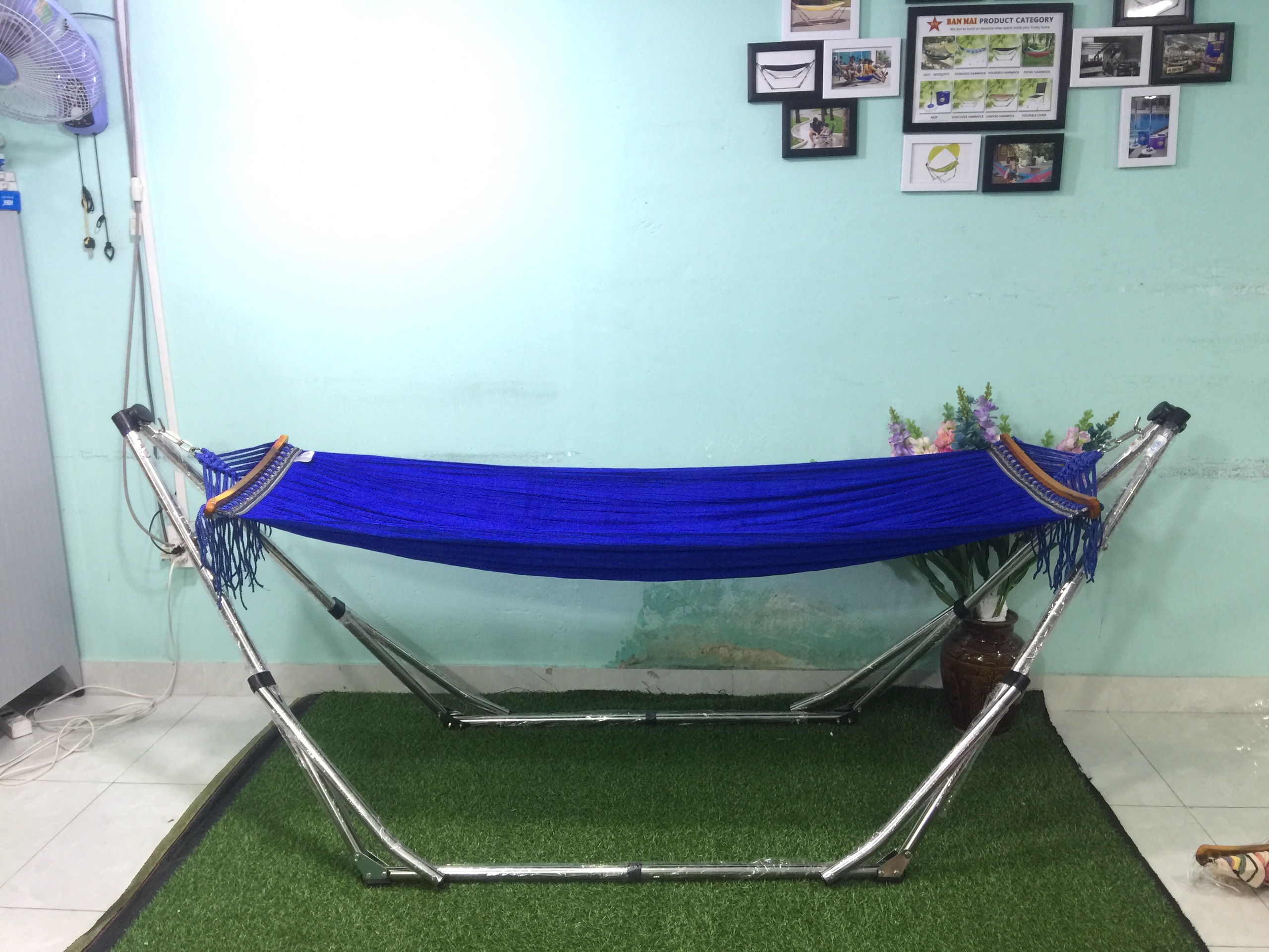 Bộ võng xếp BAN MAI: Khung Inox VIP+Lưới mềm dày 99 gỗ 50