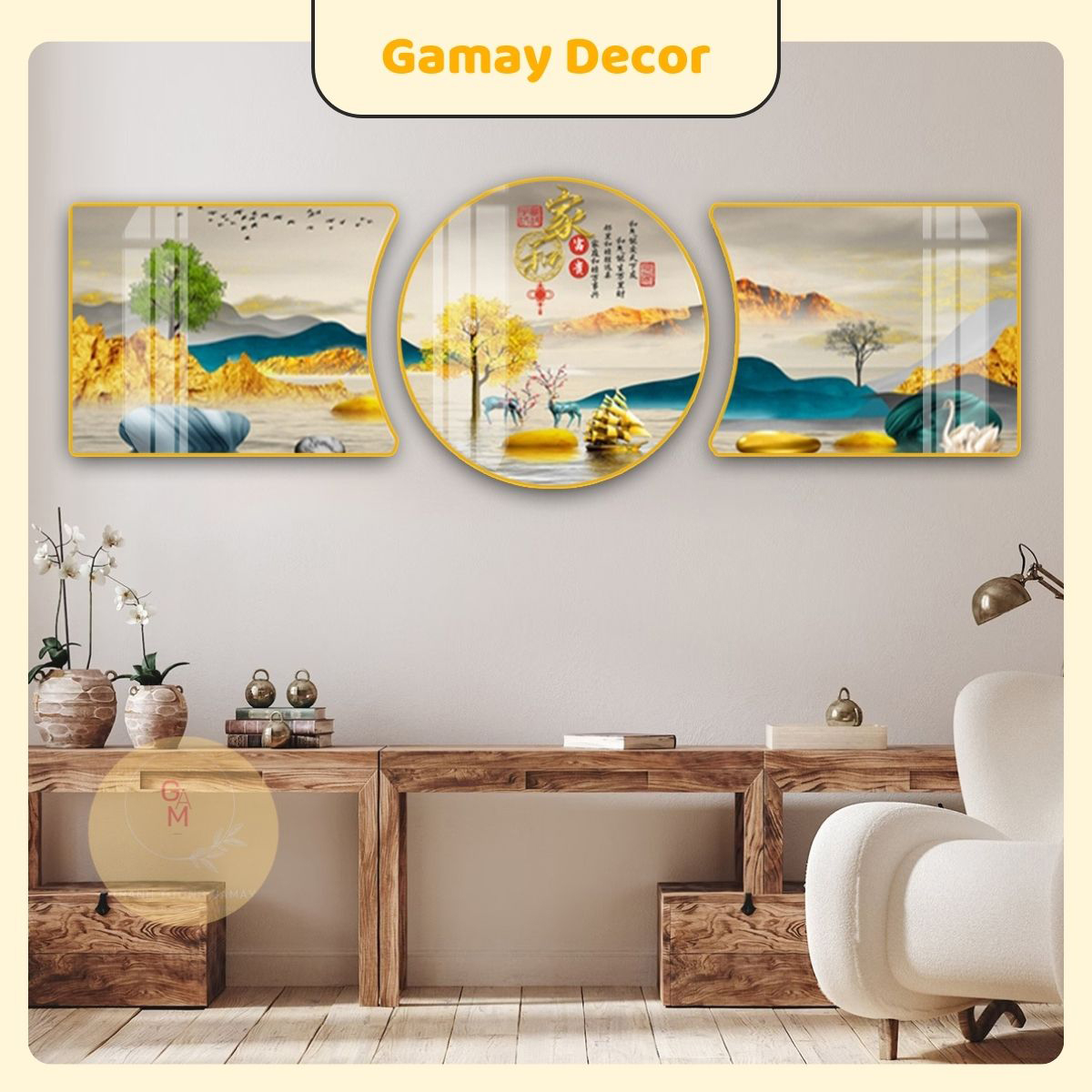 Tranh treo tường bộ 3, tranh treo tường tráng gương trang trí phòng khách, phòng ngủ - Tranh Tường Shop GM08