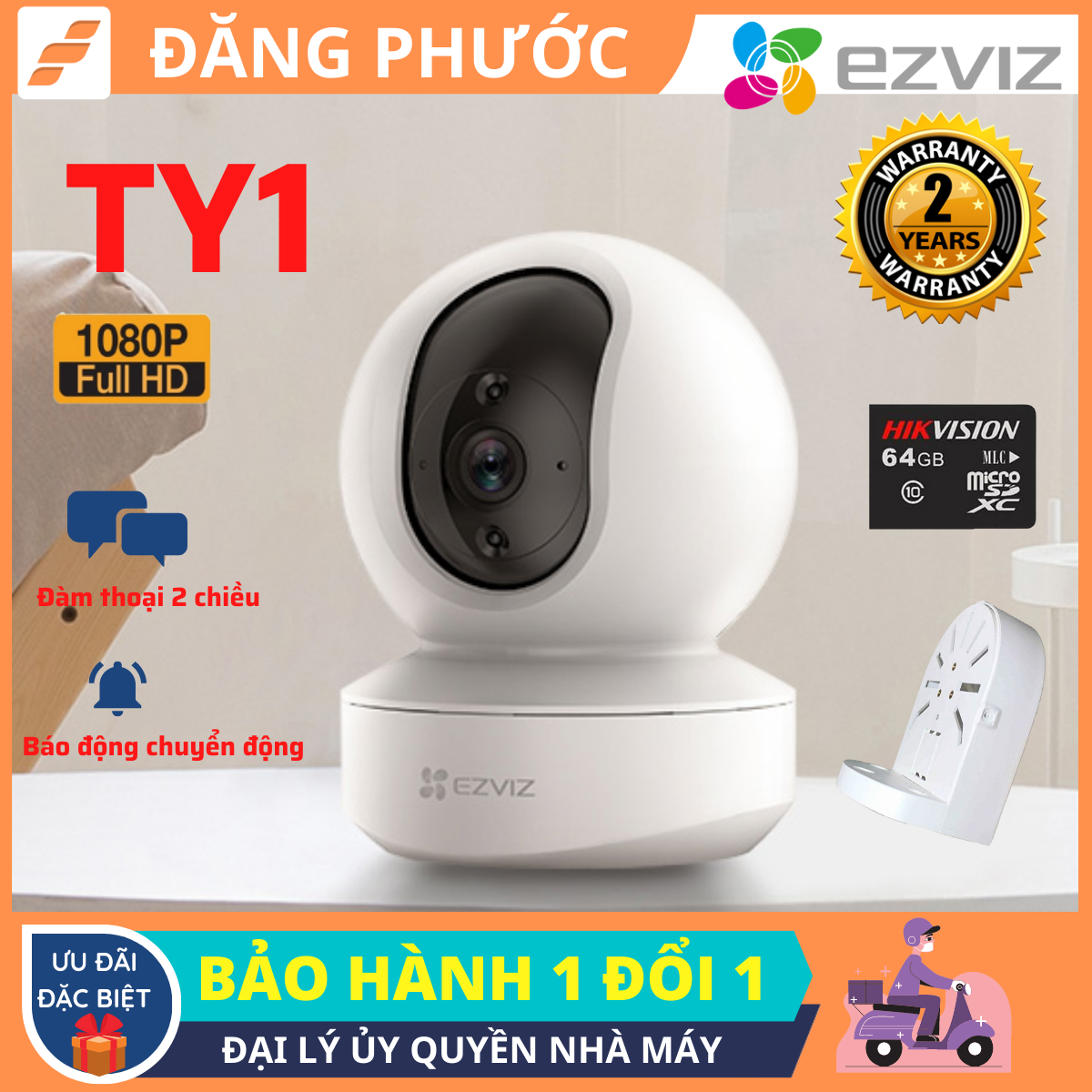 Camera quan sát wifi ezviz ty1 2mp full hd 1080p xoay 355 độ, quan sát đêm giá tốt| dang phuoc store