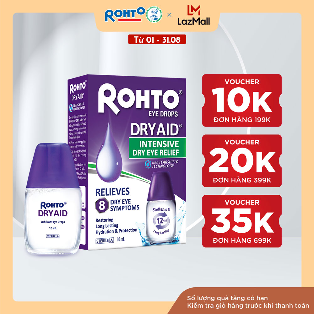 Nước nhỏ mắt dưỡng ẩm, giảm khô mắt chuyên sâu Rohto Dry Aid 10ml