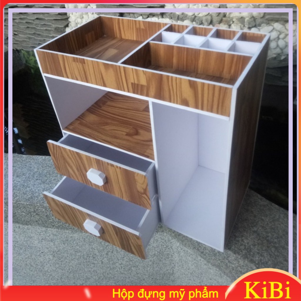 Kệ mỹ phẩm 2 ngăn màu gỗ khay đựng son mỹ phẩm gọn gàng