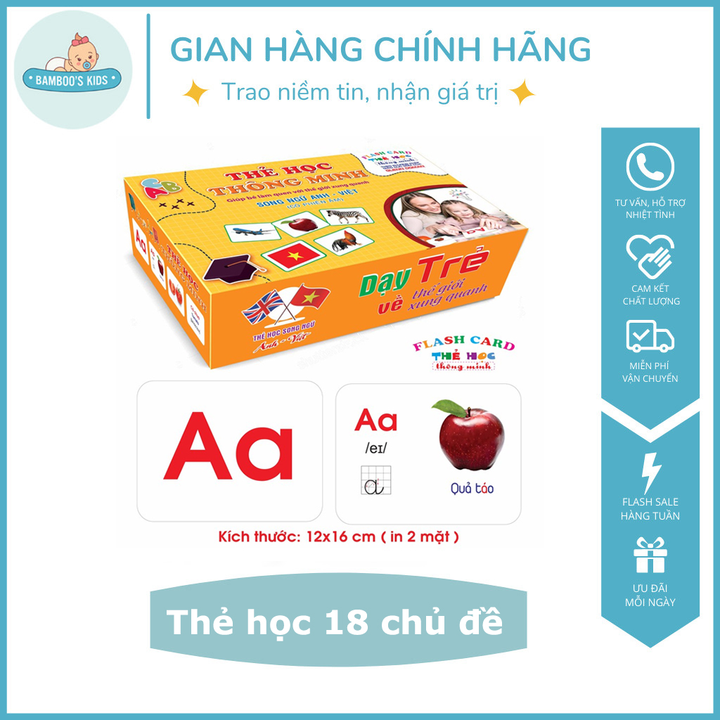 Bộ thẻ học thông minh 18 chủ đề - Thẻ học loại to, Flashcard size to - Bamboo's Kids