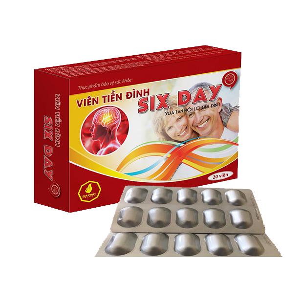 Viên tiền đình Six Day - Hỗ trợ giảm triệu chứng rối loạn tiền đình - hết đau đầu, hoa mắt, chóng mặt, ù tai - hiệu quả nhanh, an toàn - hộp 20 viên