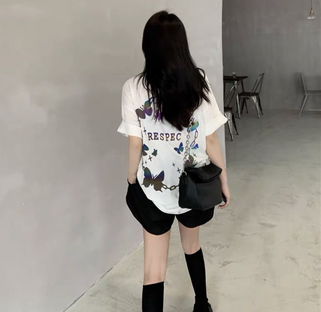 [HCM]Áo Thun Tay Lỡ Unisex Bướm RESPEC Phản Quang- Áo Thun Phông Rộng Thời Trang Nam Nữ Bắt Trent