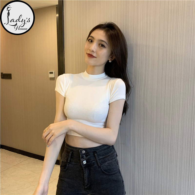 Áo Croptop Có Cổ Ngắn Tay Dáng Ôm Cá Tính “CỔ CAO TN”