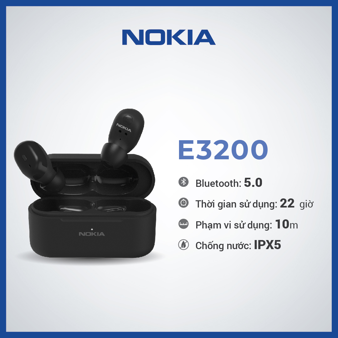 Tai Nghe  Bluetooth 5.0 Không Dây Nokia E3200 Kháng Nước Chống Ồn - Hàng chính hãng