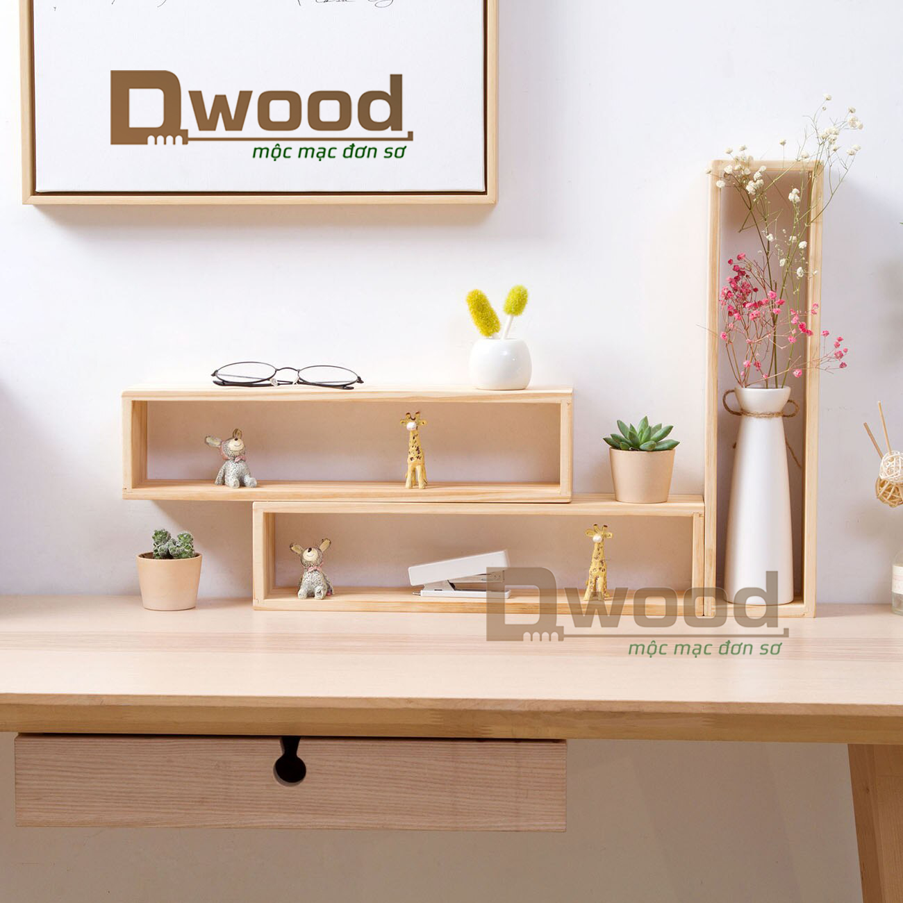 Kệ gỗ thông Dwood để bàn trang trí- 1 cái