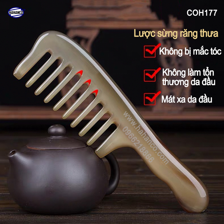 Lược sừng răng thưa xuất Nhật hàng VIP Cho tất cả các loại tóc /xoăn /xù /rối HAHANCO
