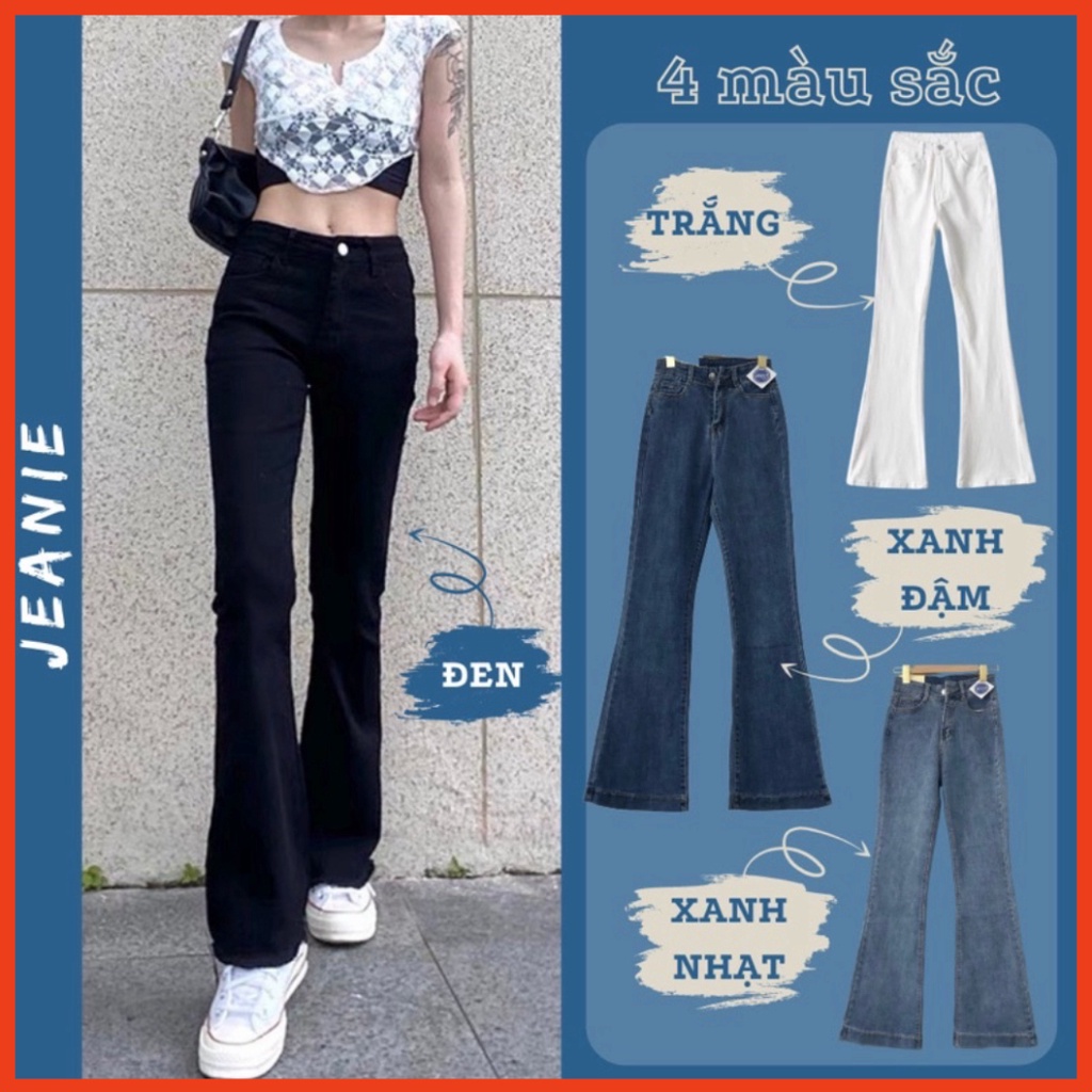 Quần jean ống loe JEANIE, quần bò ống loe lưng cao co giãn 4 chiều hàng VNXK cao cấp