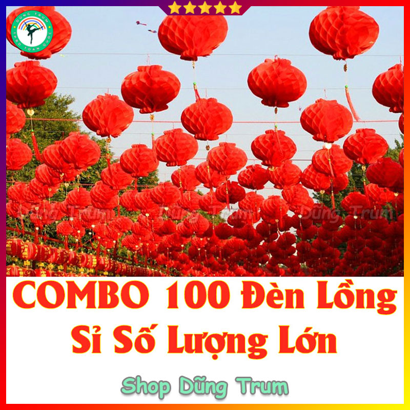  Sỉ COMBO 100 Đèn lồng tổ ong đỏ chất liệu nilong chống nước treo trang trí Tết siêu đẹp 
