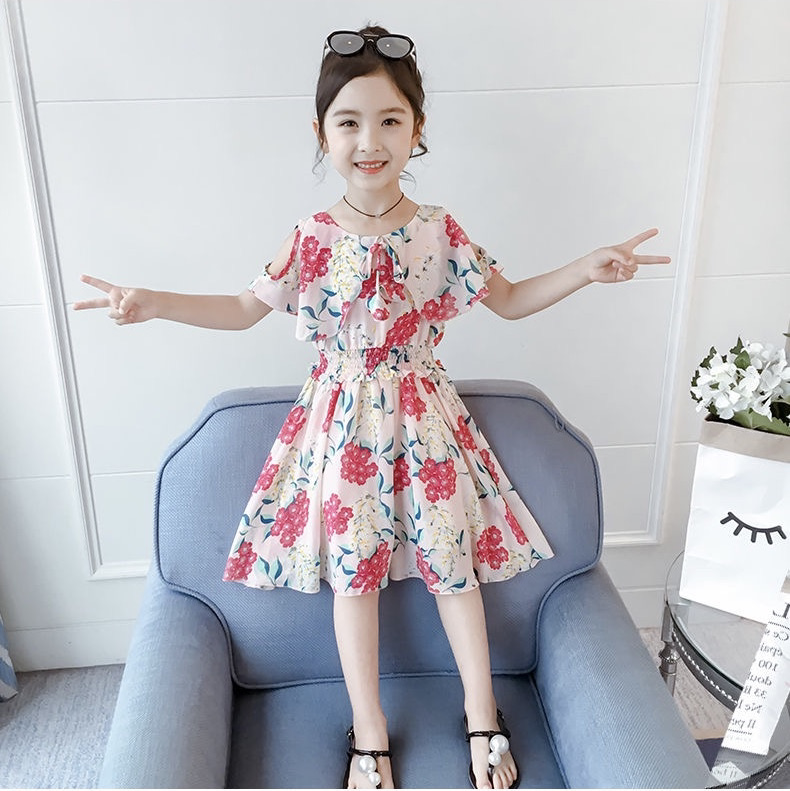 Váy đầm xoè voan lụa hoa nhiều màu dành cho bé gái mặc hè